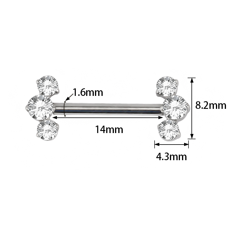 Piercing sutków sztanga z cyrkoniami Biżuteria push-in
