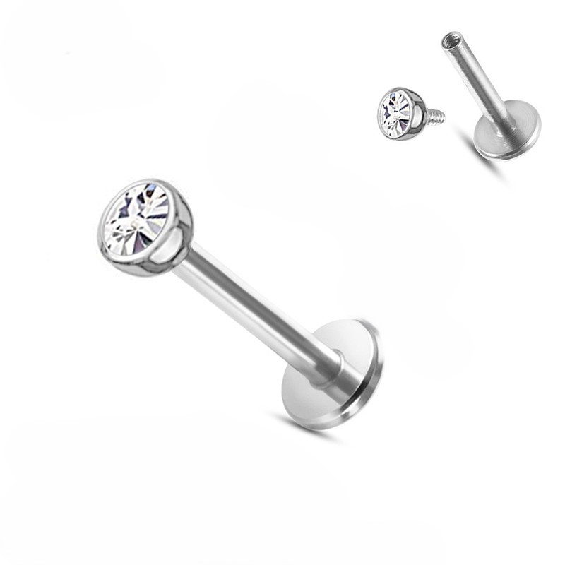 Tytanowy labret do piercingu z cyrkonią w półkulistej oprawie – 2 rozmiary – nostril piercing Ashley