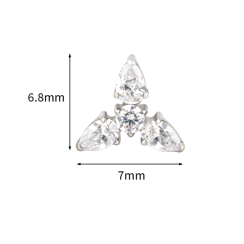 Nakrętka tytanowa do piercingu 1,2 mm z cyrkoniami – potrójna rozeta Conch